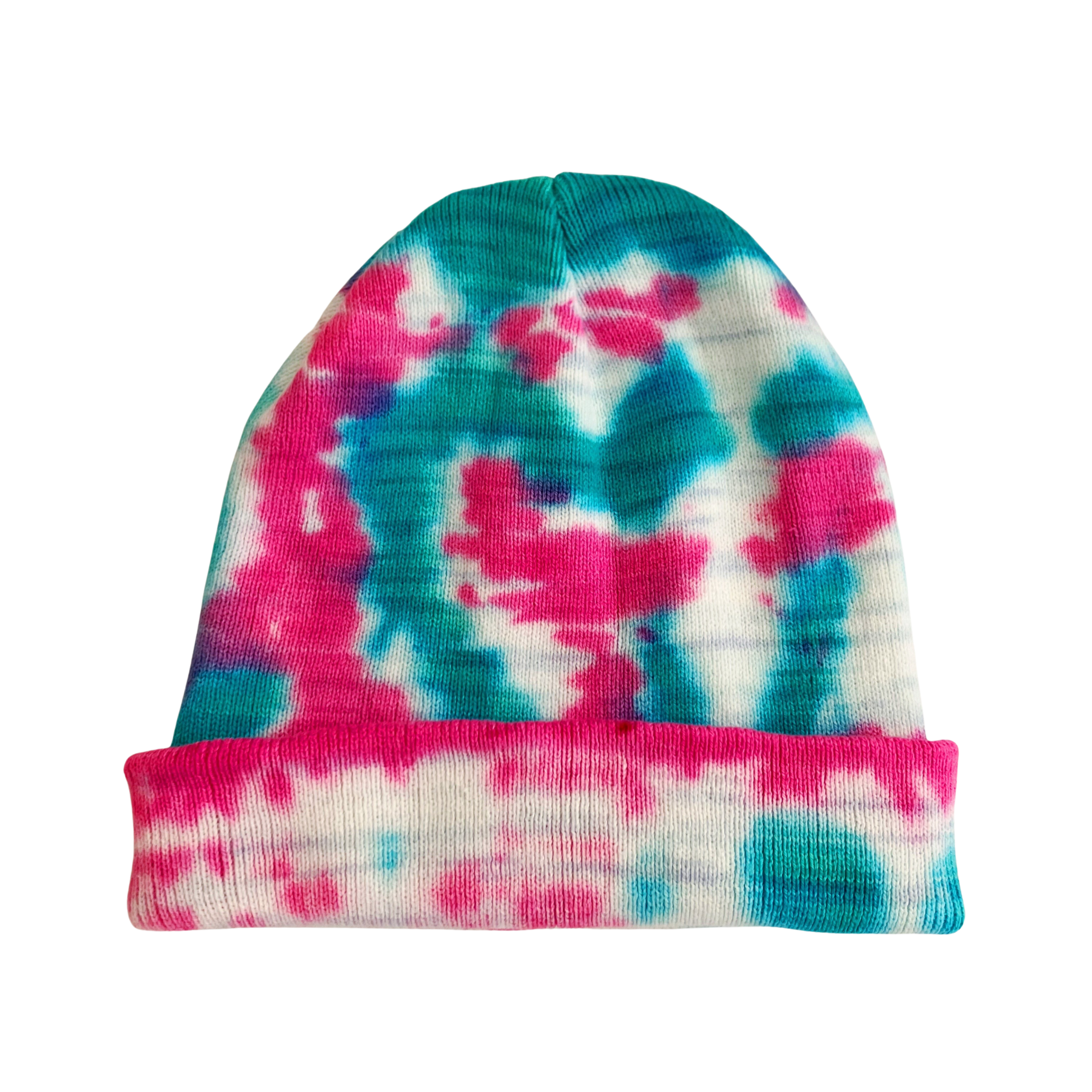 Turquoise and Pink Tie Dye Beanie Hat