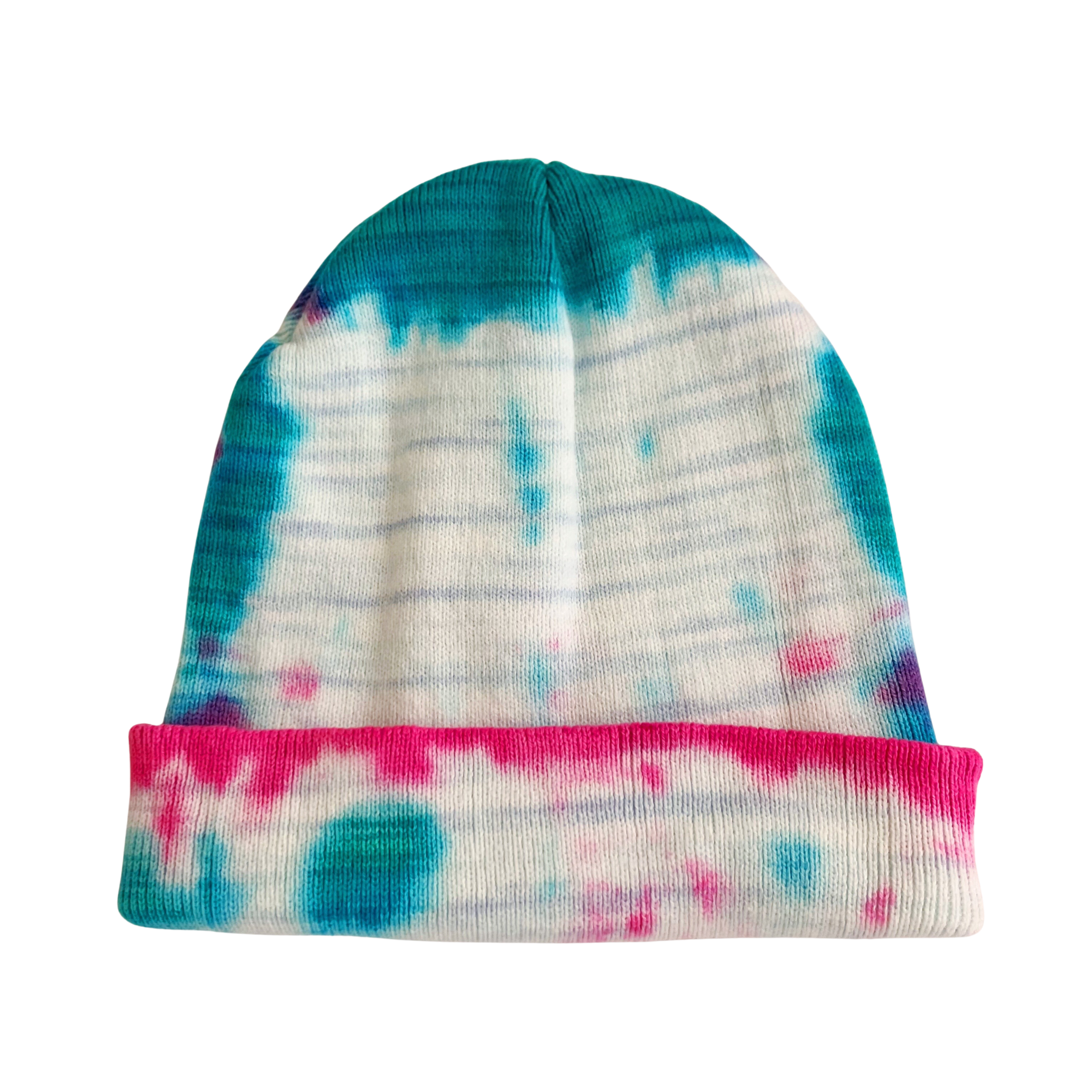 Turquoise and Pink Tie Dye Beanie Hat