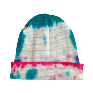 Turquoise and Pink Tie Dye Beanie Hat