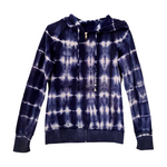 Women's Shibori Blue Tie Dye Hoodie with Raw Edge Hem