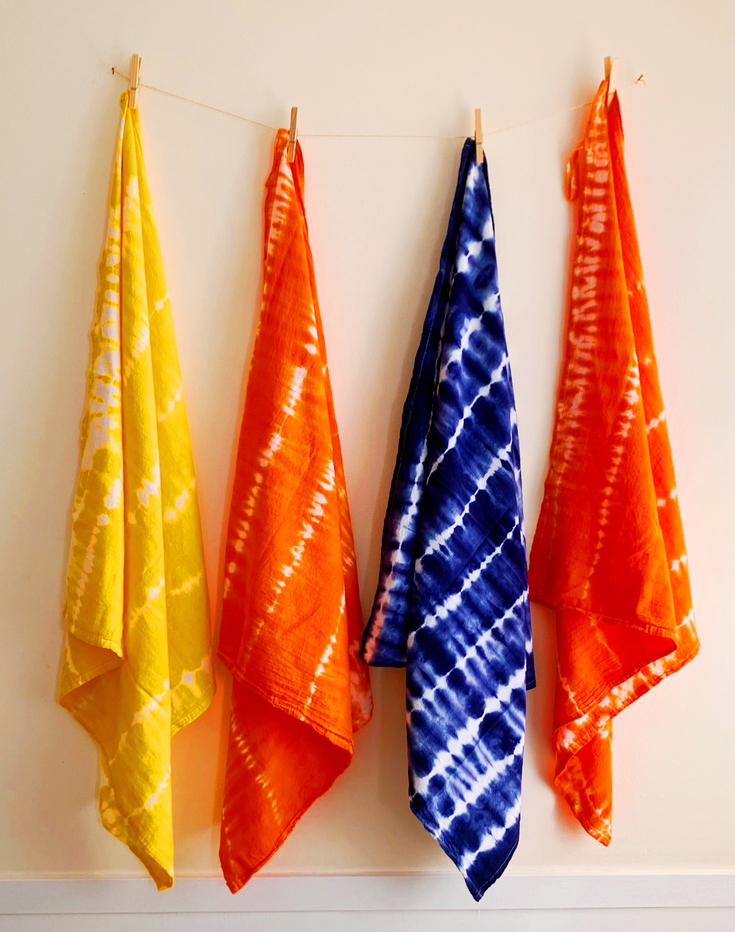 Yellow Orange Blue Tie Dye Tea Towels