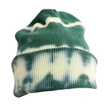 Hunter Green Tie Dye Beanie Hat, Shibori Knit Hat, Watch Cap, Ski Hat