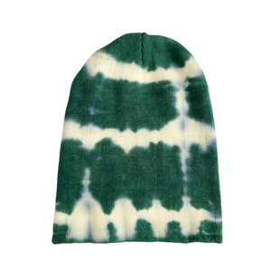 Hunter Green Tie Dye Beanie Hat, Shibori Knit Hat, Watch Cap, Ski Hat