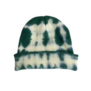 Hunter Green Tie Dye Beanie Hat, Shibori Knit Hat, Watch Cap, Ski Hat