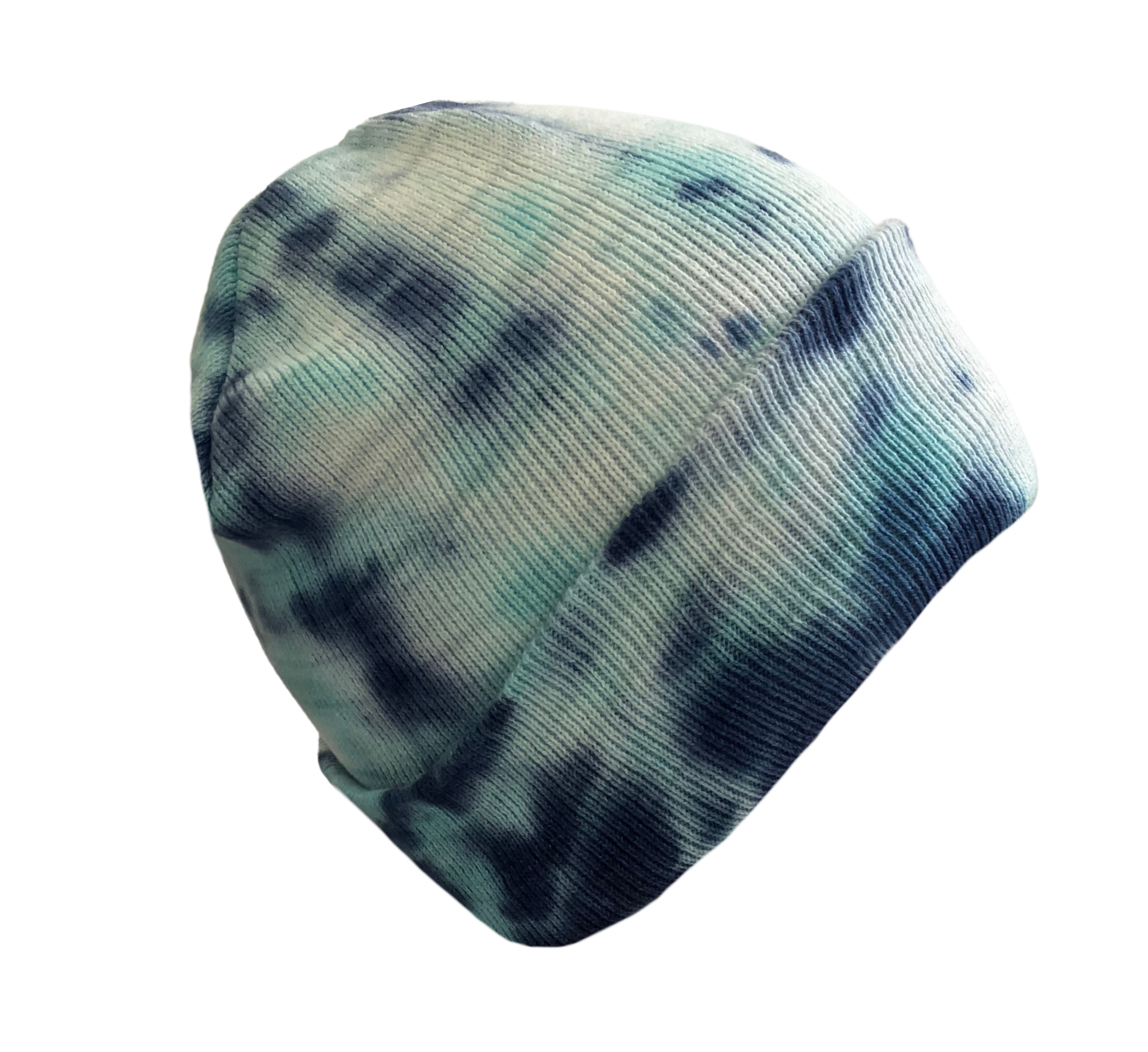 Blue Tie Dye Beanie Hat, Shibori New Vintage Tie Dye Knit Hat