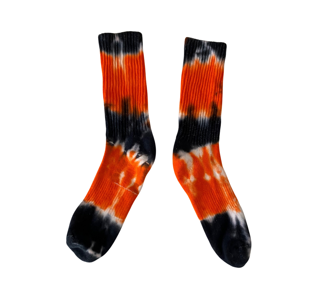 Shibori Tie Dye Crew Socks, Orange and Black Halloween Inspired Socks