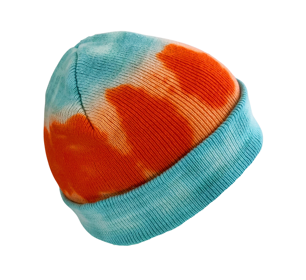 Orange Tie Dye Beanie Hat, Shibori New Vintage Tie Dye Winter Hat