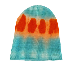 Orange Tie Dye Beanie Hat, Shibori New Vintage Tie Dye Winter Hat