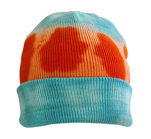 Orange Tie Dye Beanie Hat, Shibori New Vintage Tie Dye Winter Hat