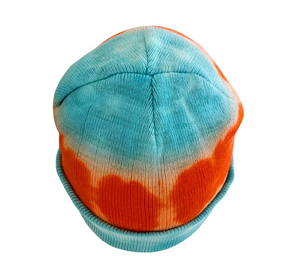 Orange Tie Dye Beanie Hat, Shibori New Vintage Tie Dye Winter Hat