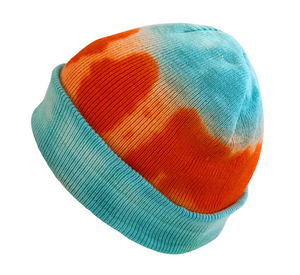 Orange Tie Dye Beanie Hat, Shibori New Vintage Tie Dye Winter Hat