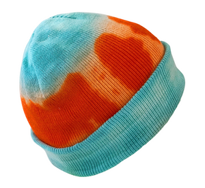 Orange Tie Dye Beanie Hat, Shibori New Vintage Tie Dye Winter Hat