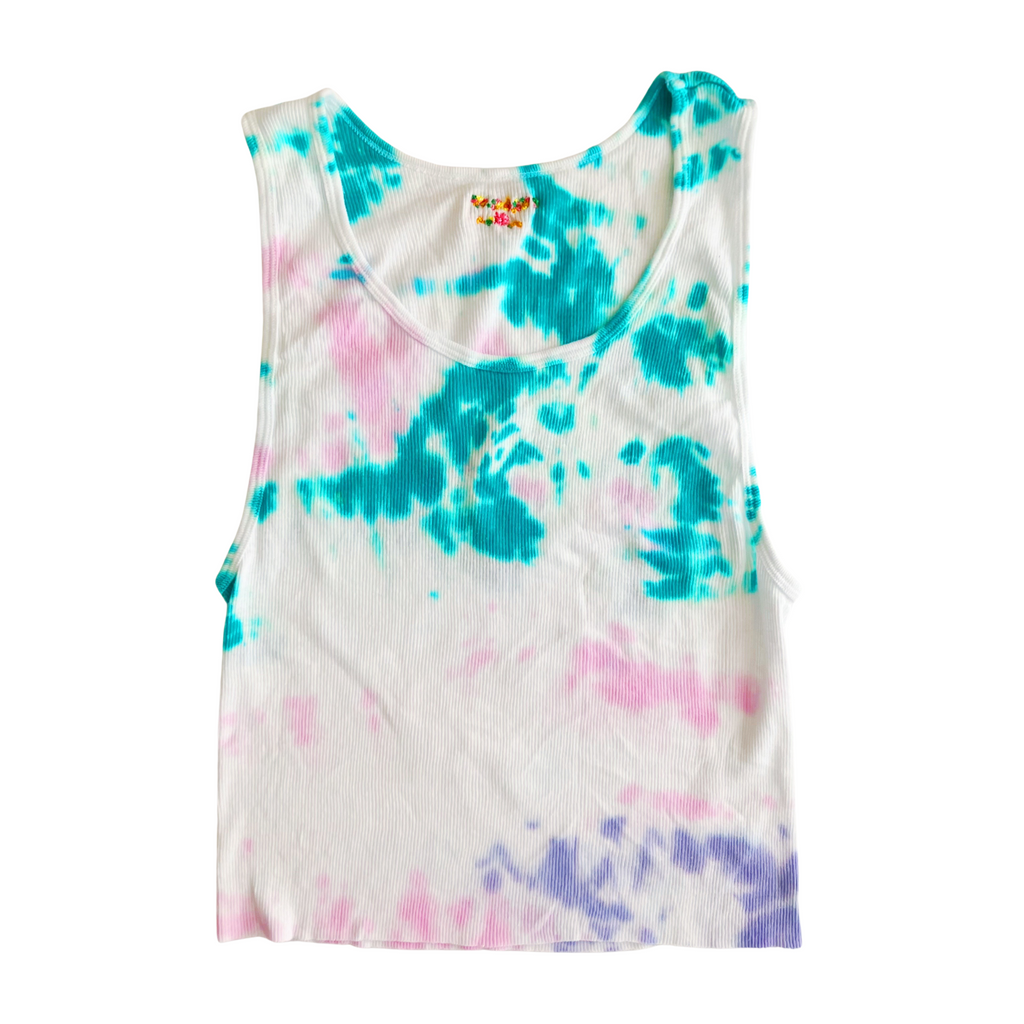 Pink Tie-Dye Tank Top, Baby Rib Crop Top with Raw Edge Hem Details  Women's, Teen