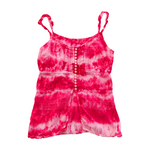 Shibori Hot Pink Tie-Dye Shirt with Ruffle Spaghetti Straps, Boho Top