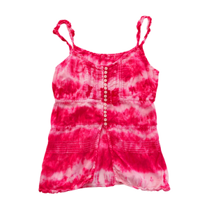 Shibori Pink Tie-Dye Crop Top with Ruffle Spaghetti Straps, Women's, Teen