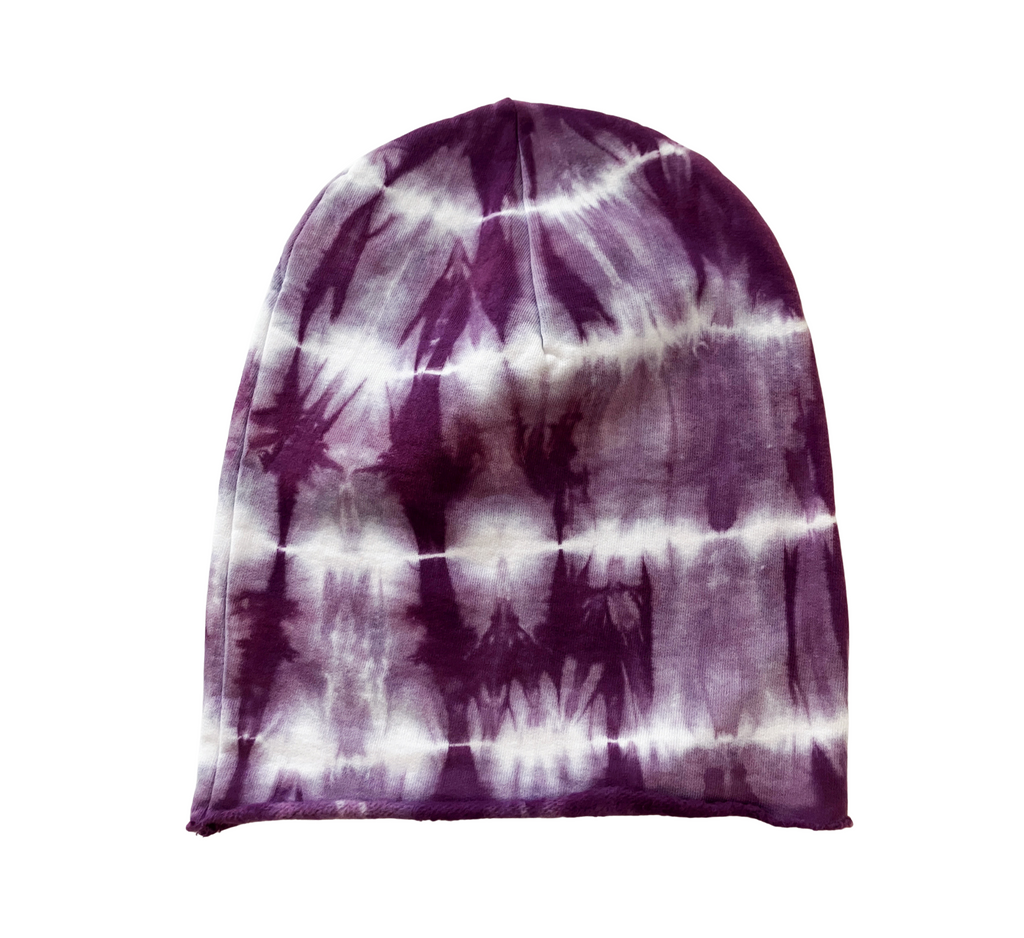 Dark Purple Tie Dye Beanie, Shibori Purple Fleece Tie Dye Beanie Hat (Youth)
