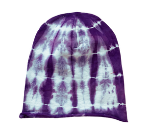 Dark Purple Tie Dye Beanie, Shibori Purple Fleece Tie Dye Beanie Hat (Youth)