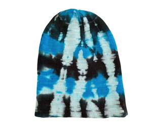 Front View Blue Tie Dye Beanie Hat Men Women