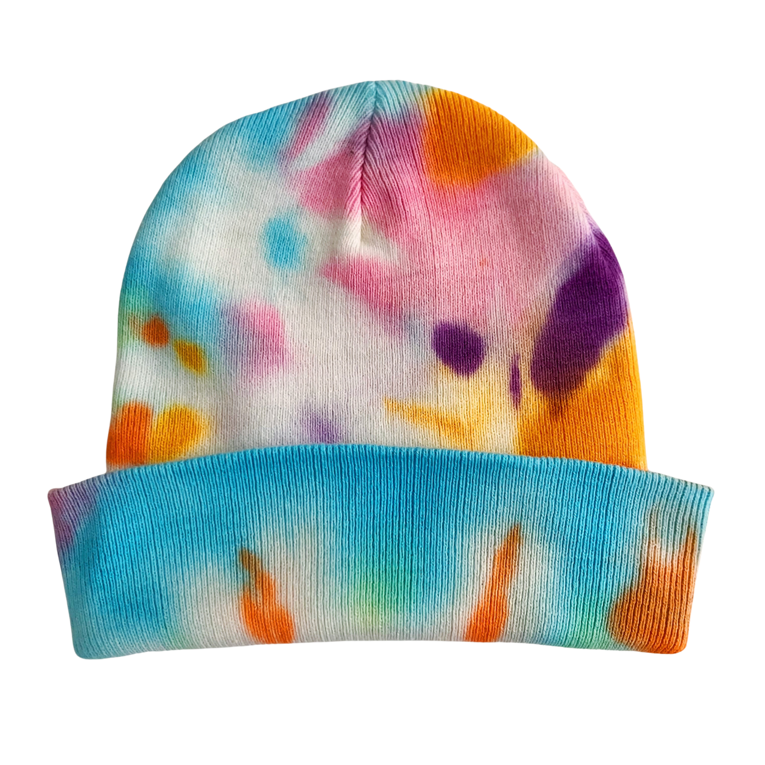 Shibori Yellow and Turquoise Tie Dye Beanie Hat, Men, Women, Teen