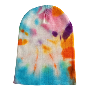 Shibori Yellow and Turquoise Tie Dye Beanie Hat, Men, Women, Teen