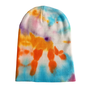 Shibori Yellow and Turquoise Tie Dye Beanie Hat, Men, Women, Teen