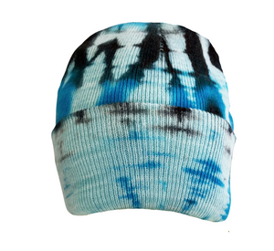 Front View Blue Tie Dye Beanie Hat Men Women
