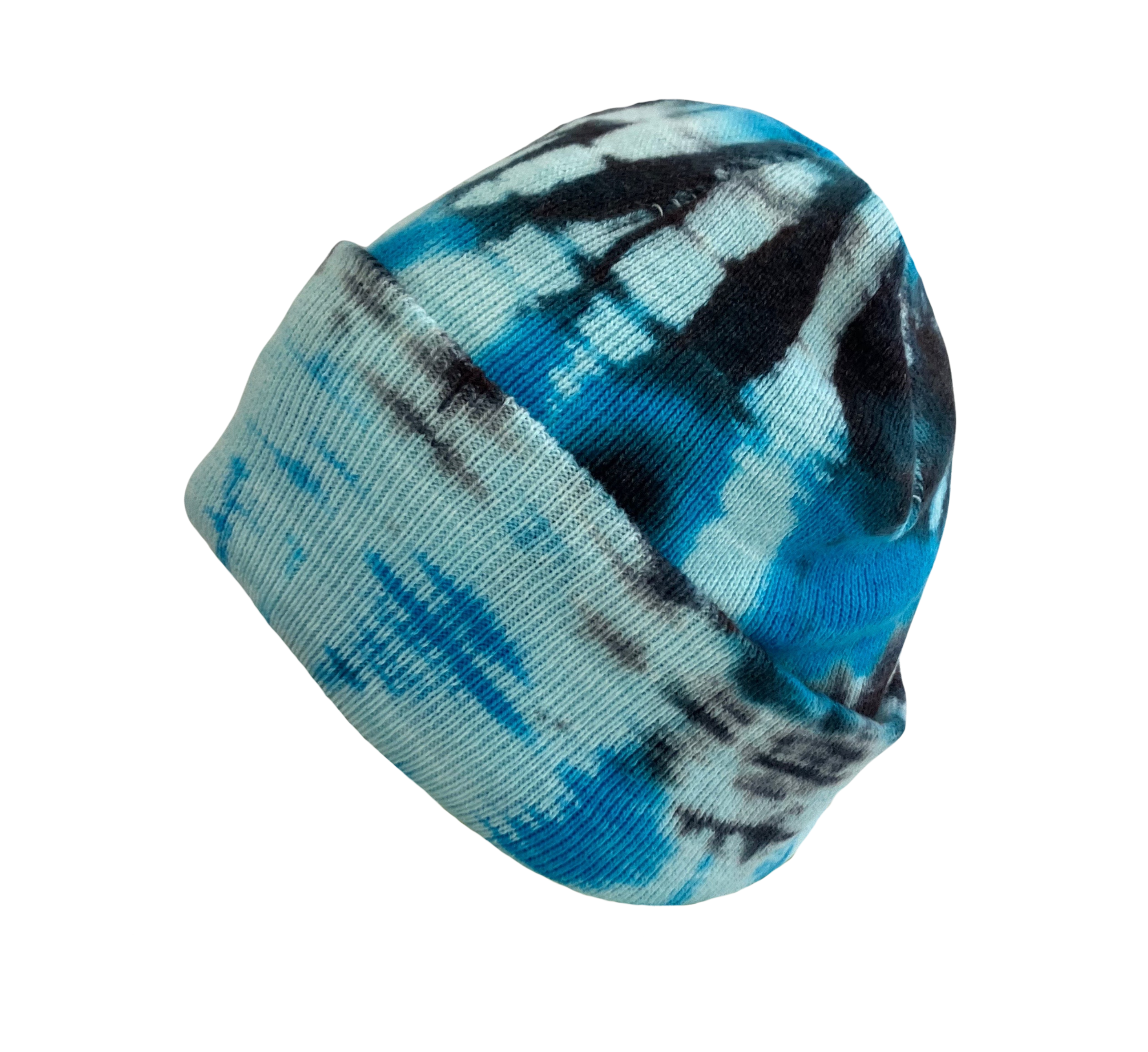 Side View Blue Tie Dye Beanie Hat Men Women