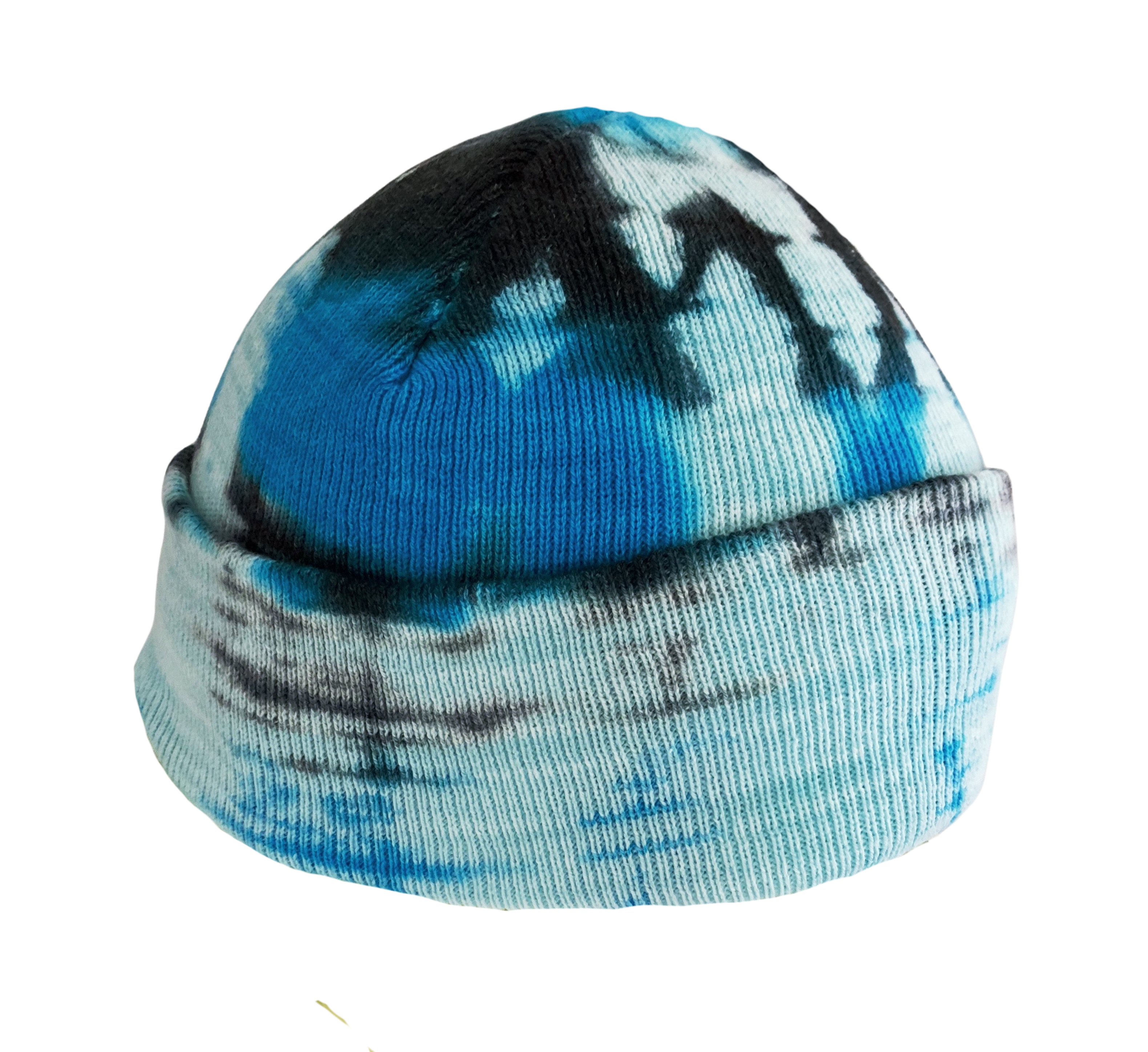 Blue Tie Dye Beanie, Shibori Knit Hat, Watch Cap, Fisherman Beanie, New Vintage