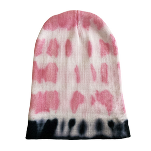 Shibori Pink and Black Tie Dye Beanie Hat, Women, Teen