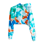 Women's Tie Dye Hoodie, Boho Cropped Pullover with Raw Edge Hem Details