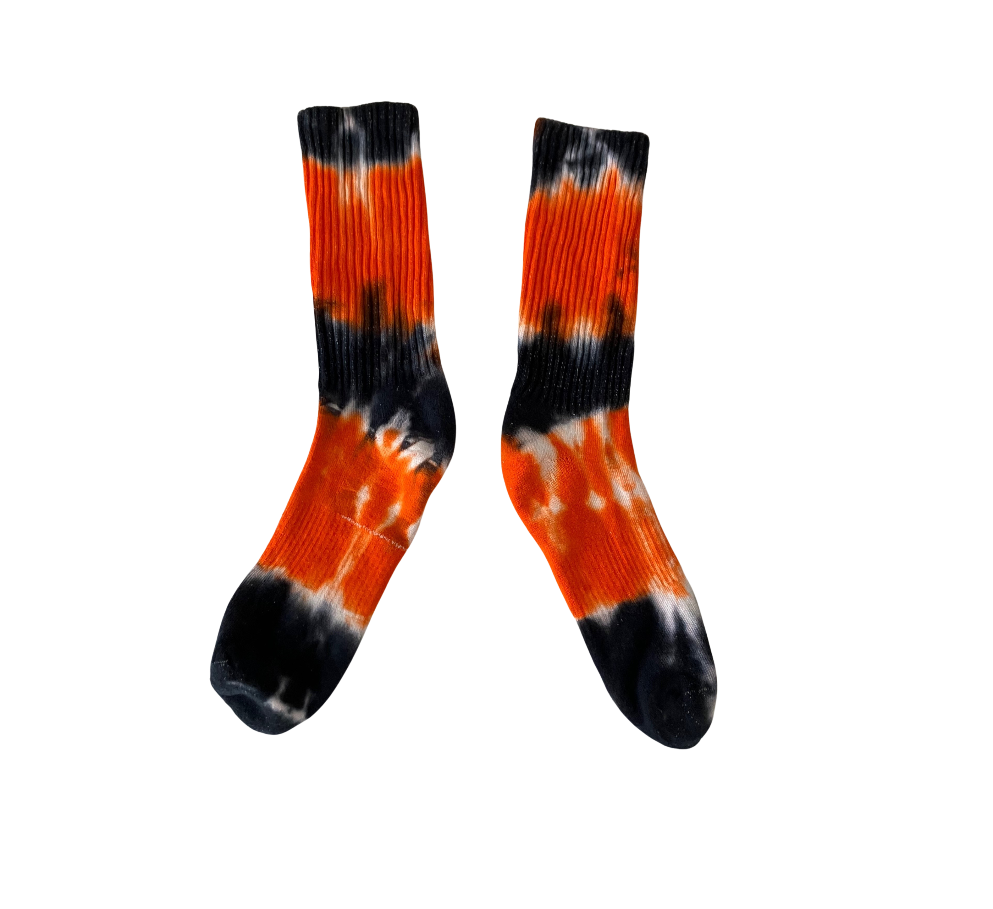 Shibori Tie Dye Crew Socks, Orange and Black Halloween Inspired Socks