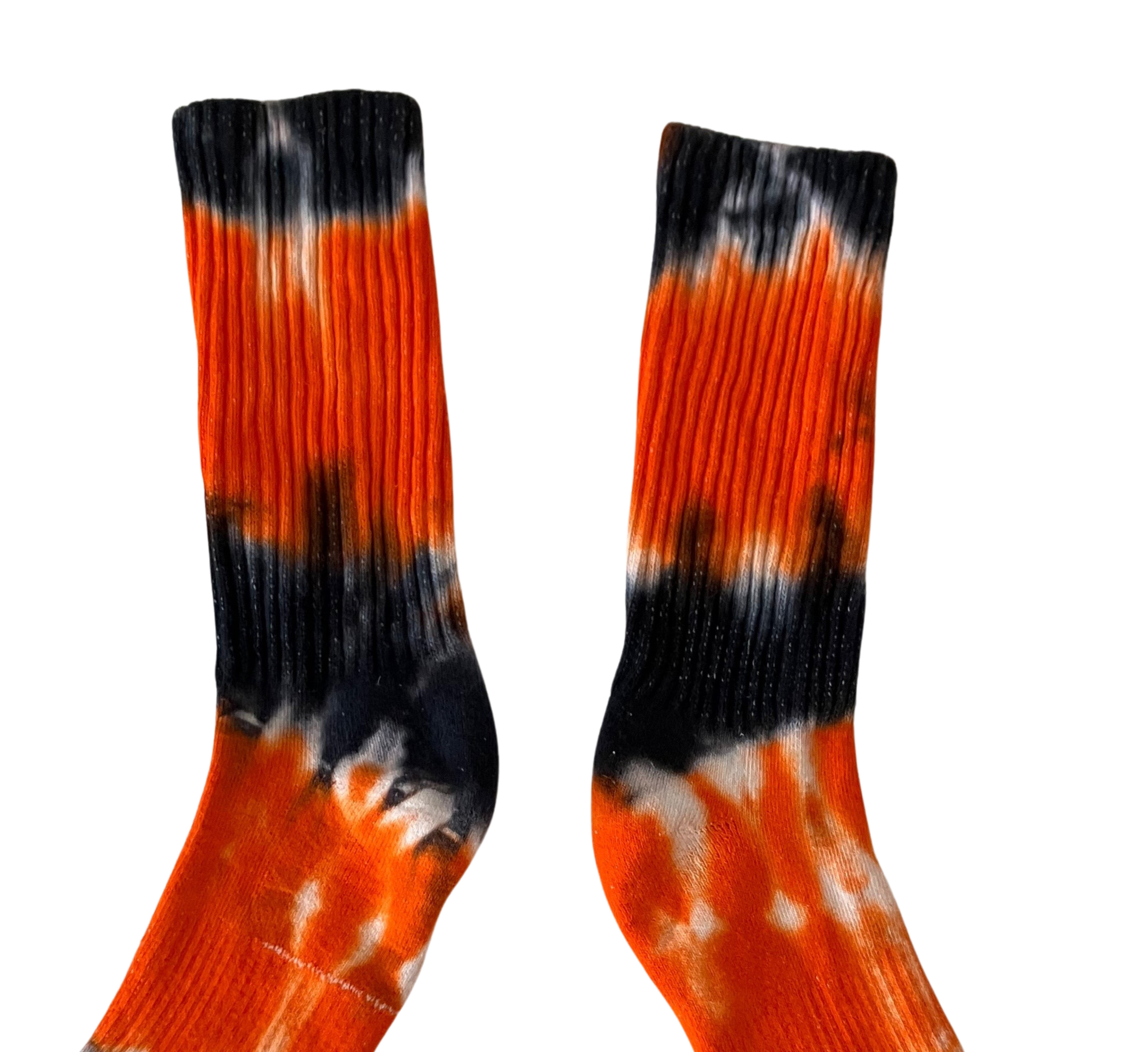 Shibori Tie Dye Crew Socks, Orange and Black Halloween Inspired Socks