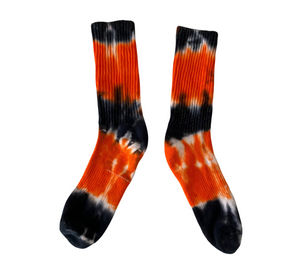 Shibori Tie Dye Crew Socks, Orange and Black Halloween Inspired Socks