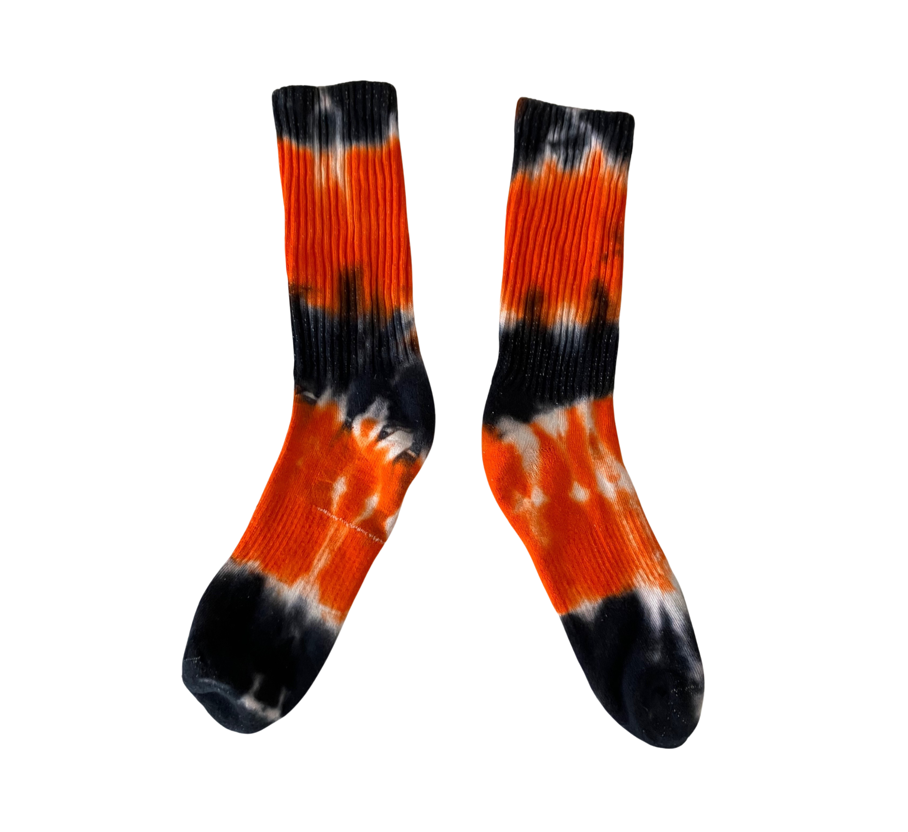 Shibori Tie Dye Crew Socks, Orange and Black Halloween Inspired Socks