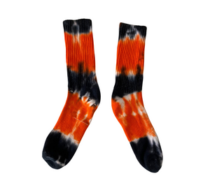Shibori Tie Dye Crew Socks, Orange and Black Halloween Inspired Socks