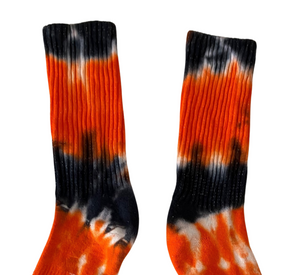 Shibori Tie Dye Crew Socks, Orange and Black Halloween Inspired Socks