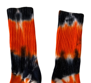 Shibori Tie Dye Crew Socks, Orange and Black Halloween Inspired Socks