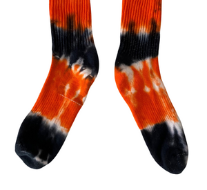 Shibori Tie Dye Crew Socks, Orange and Black Halloween Inspired Socks