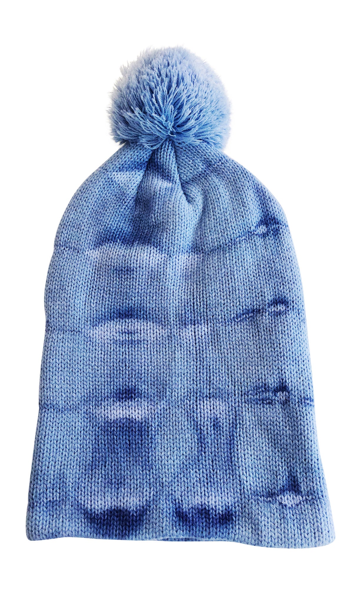 Adult Pom Pom Beanie Blue Tie Dye Ski Hat