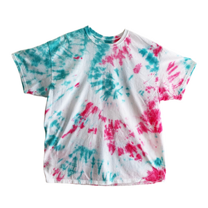 Short Sleeve Tie-Dye T- Shirt, Pink and Turquoise, Women, Men, Teen