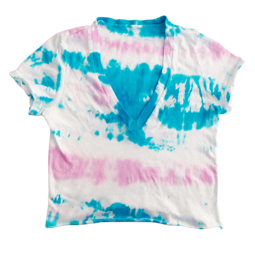 Women's Turquoise and Pink Tie Dye Crop Top