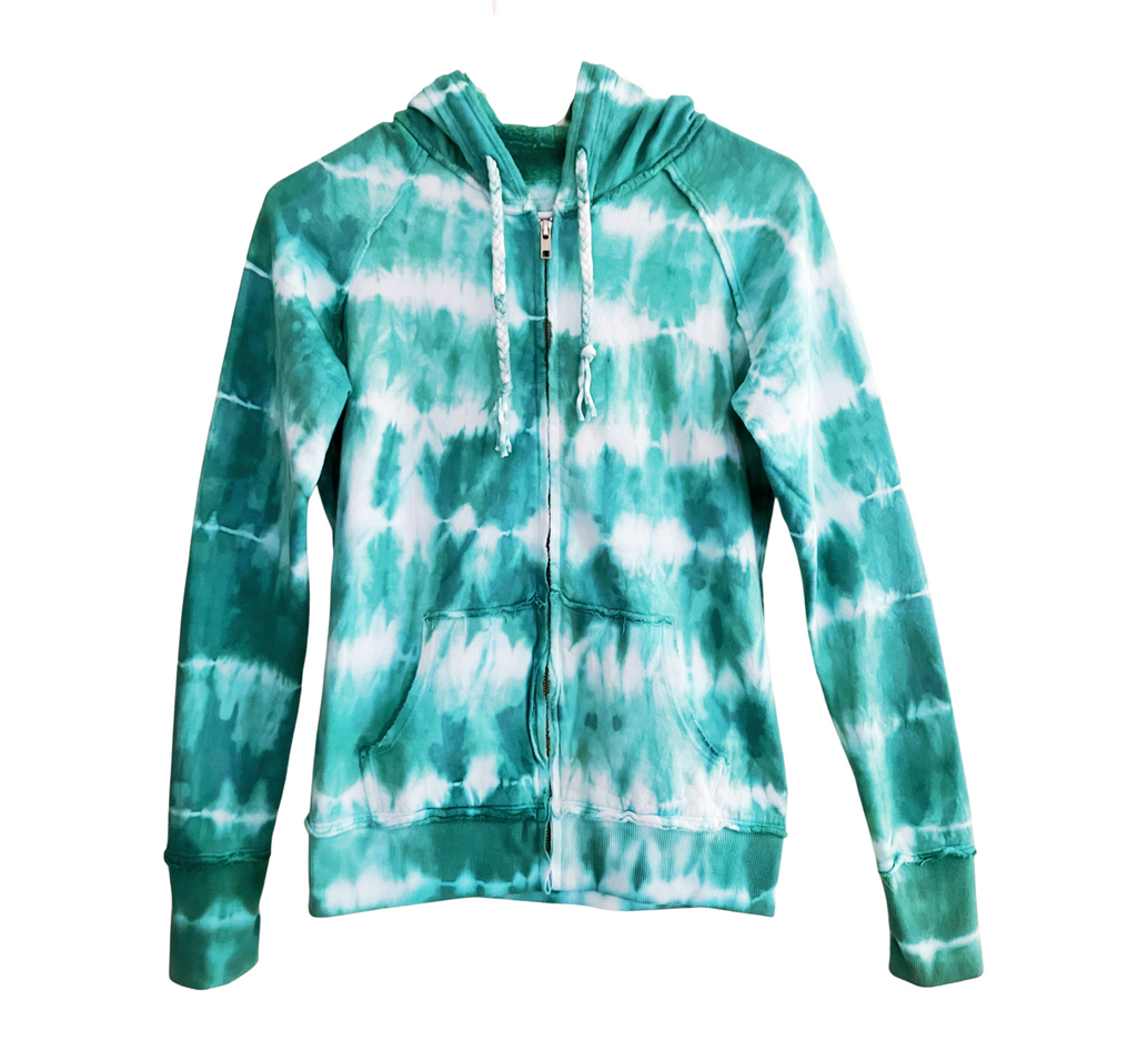 Sea Foam Green Tie Dye Hoodie with Raw Edge Hem, Petite Women, Teen