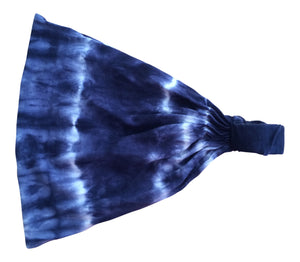 women boho wide headband blue tie dye