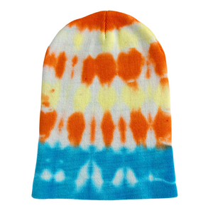 Tie Dye Beanie Hat Orange Yellow Turquoise Men Women