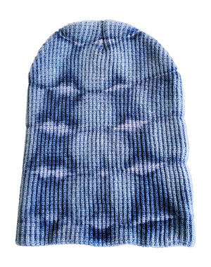 Unisex Mens Beanie Hat Waffle Weave Blue Tie Dye Skullie
