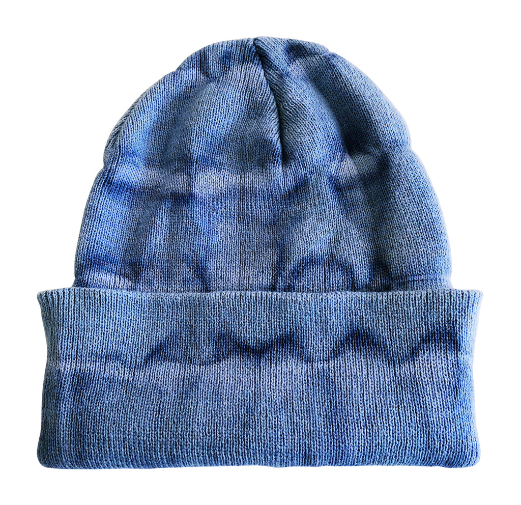 Unisex Mens Cuffed Beanie Blue Tie Dye