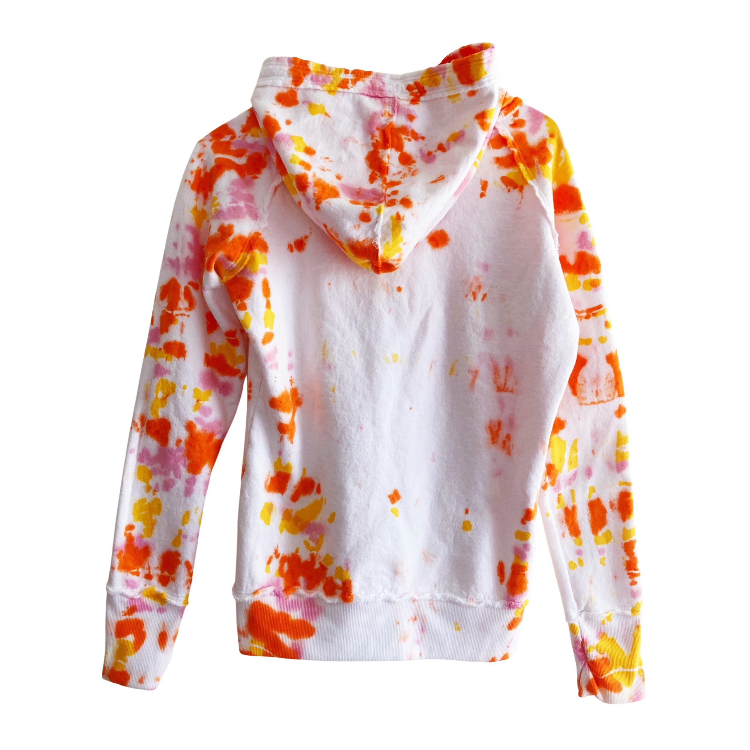 womens tie dye hoodie back view orange pink