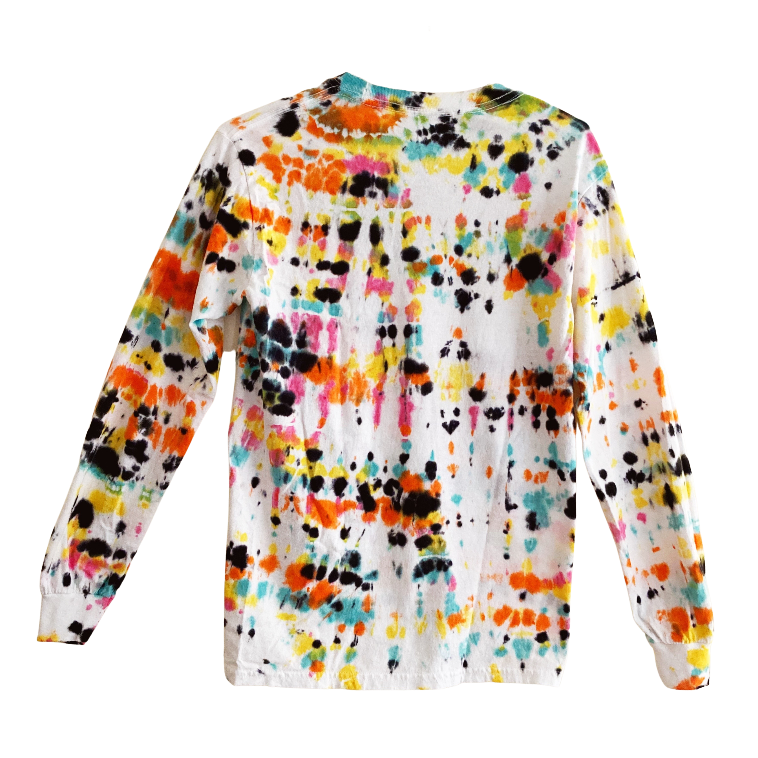 womens mult color tie dye long sleeved t shirt back view