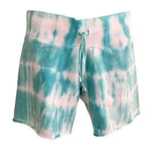 Women's Turquoise Tie Dye Shorts with Raw Edge Hem Details