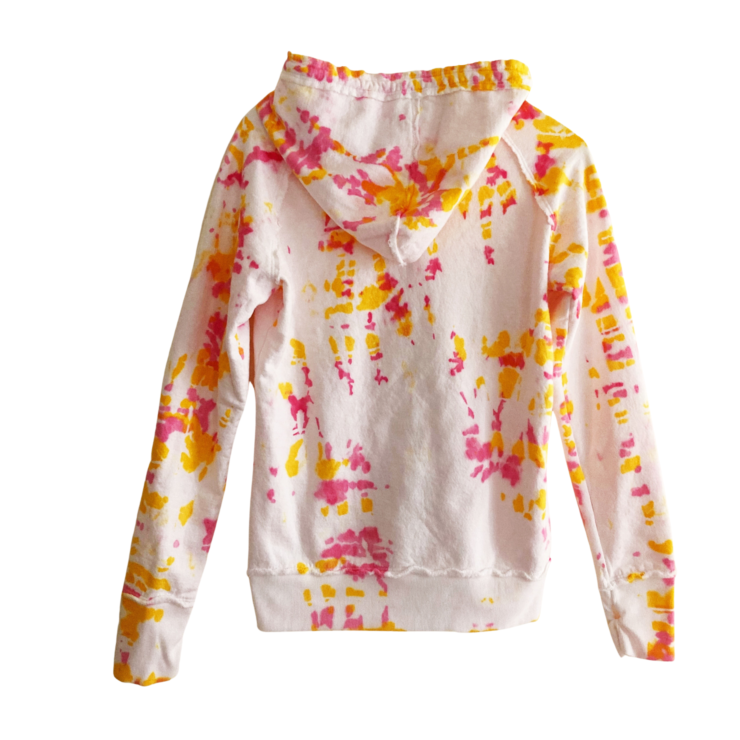 Women's Tie-Dye Zip Up Hoodie with Raw Edge Hem, Pink Yellow